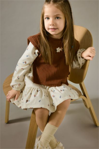 Baby Girl Sweet Printed Flannel 2 Piece Dress