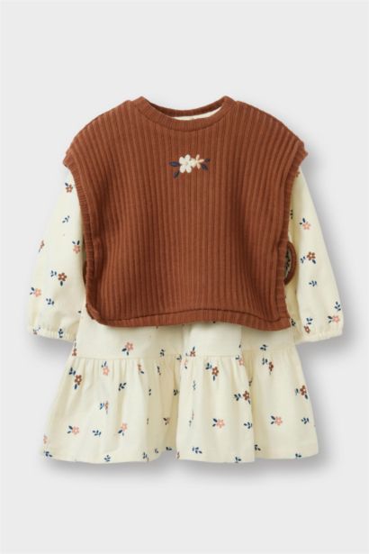 Baby Girl Sweet Printed Flannel 2 Piece Dress