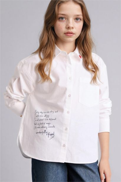 Baskılı Poplin Gömlek Kız Çocuk
