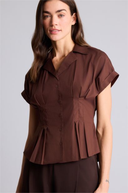 Рубашка с коротким рукавом приталенного кроя из поплина для женщин