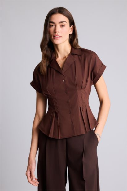 Рубашка с коротким рукавом приталенного кроя из поплина для женщин
