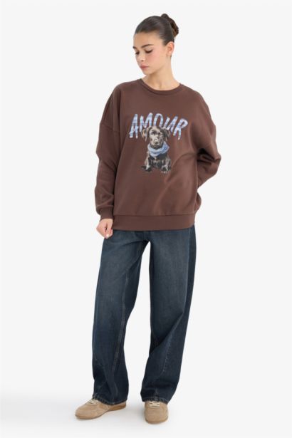 Oversize Fit Printed Long Sleeve Sweatshirt