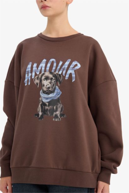 Oversize Fit Printed Long Sleeve Sweatshirt