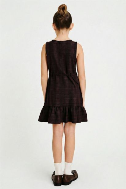 Girl Plaid Belted Sleeveless Dress