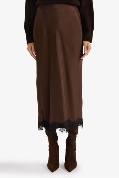 Pencil Skirt Satin Normal Waist Midi Skirt