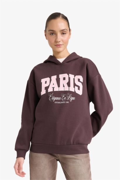 Relax Fit Puff Print Long Sleeve Hoodie