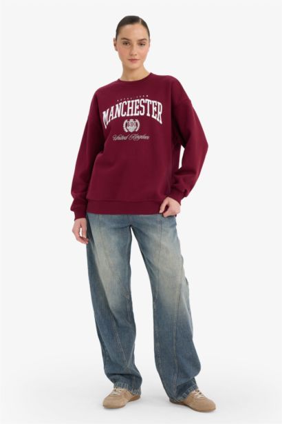 سويت شيرت اوفر سايز مطبوع برقبة مستديرة