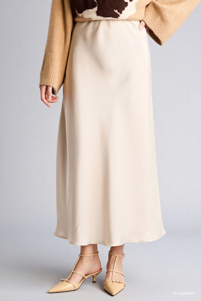 A Cut Satin Normal Waist Midi Skirt