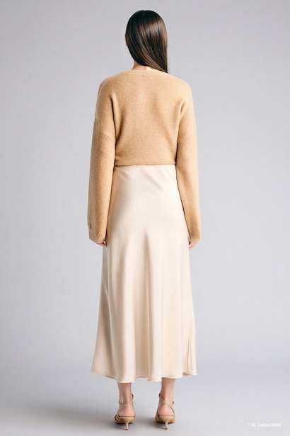 A Cut Satin Normal Waist Midi Skirt