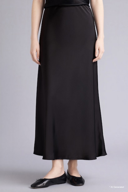 A Cut Satin Normal Waist Midi Skirt