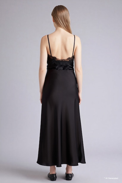 A Cut Satin Normal Waist Midi Skirt