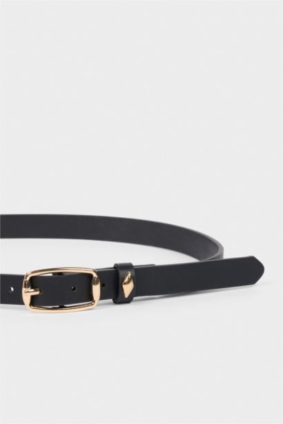 Kadın Dikdörtgen Toka Suni Deri 2'li Klasik Kemer