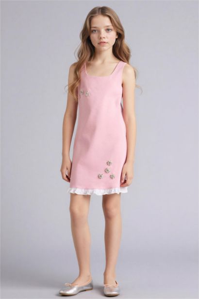 فستان بناتي قصة عادية بحمالات