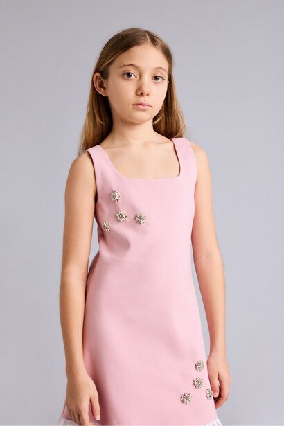 Girl Strappy Stone Details Dress
