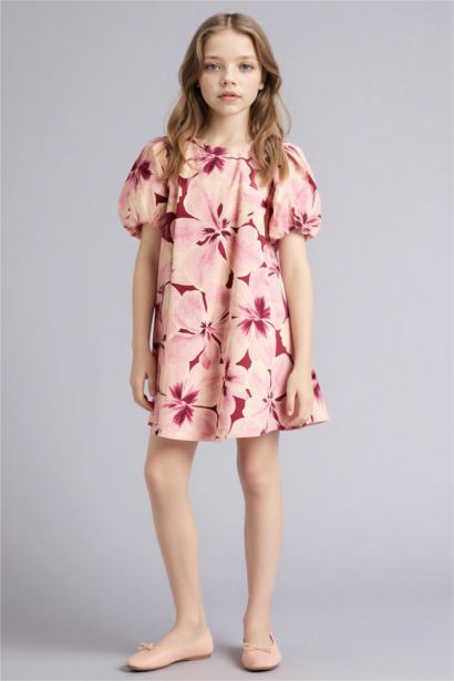 فستان بناتي قطن قصة عادية منقوش