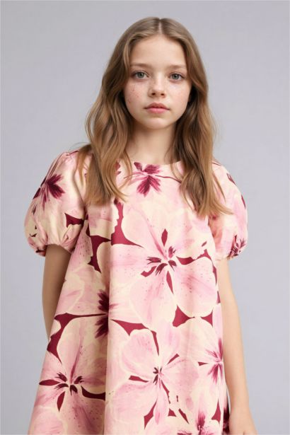 فستان بناتي قطن قصة عادية منقوش