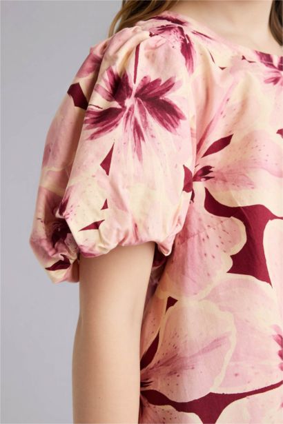 فستان بناتي قطن قصة عادية منقوش