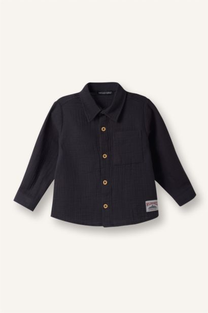 Boy Polo Collar Muslin Long Sleeve Shirt