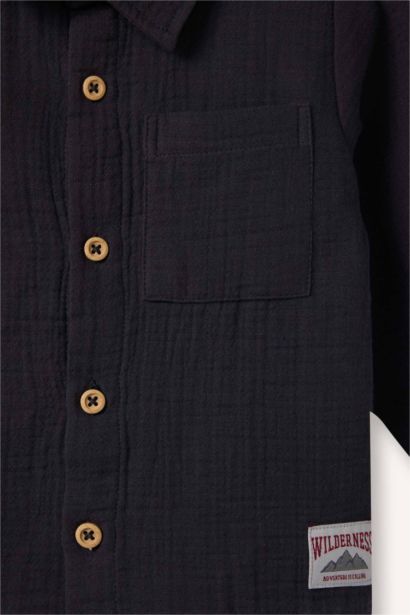 Boy Polo Collar Muslin Long Sleeve Shirt