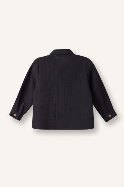 Boy Polo Collar Muslin Long Sleeve Shirt