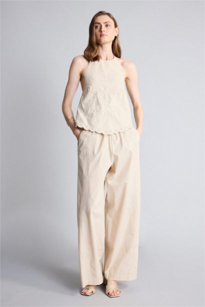 Wide Leg Poplin Düz Paça Pantolon
