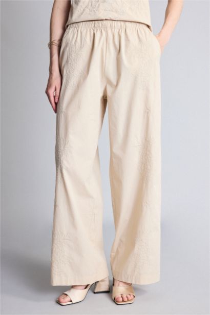 Wide Leg Poplin Düz Paça Pantolon