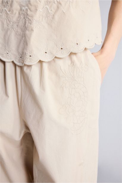 Wide Leg Poplin Düz Paça Pantolon