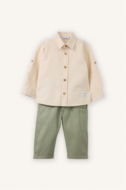 Baby Boy Muslin Shirt and Pants 2 Piece Set