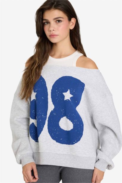 Oversize Fit Printed Long Sleeve Sweatshirt