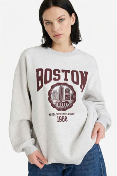 Oversize Fit Printed Long Sleeve Sweatshirt