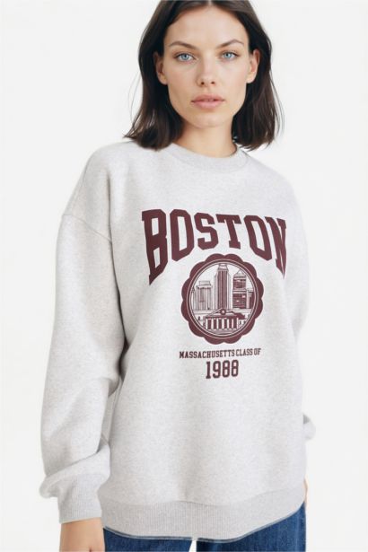 Oversize Fit Printed Long Sleeve Sweatshirt