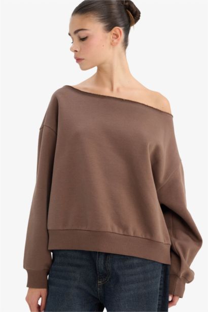 Oversize Fit Off Shoulder Thick Sweatshirt