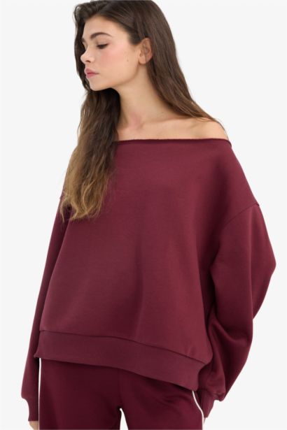 Oversize Fit Off Shoulder Thick Fabric Sweatshirt
