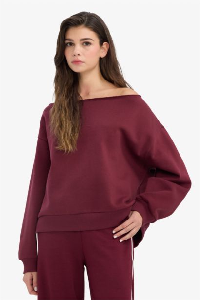 Oversize Fit Off Shoulder Thick Fabric Sweatshirt