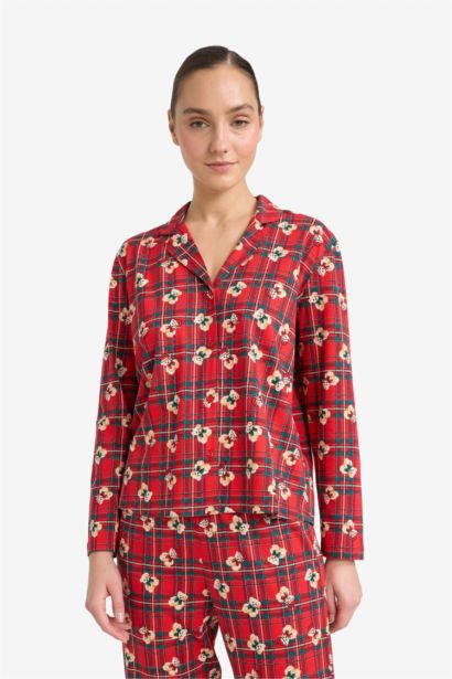 Pijama Takımı Regular Fit Ayıcık Desenli Kareli Uzun Kollu Üst Uzun Alt