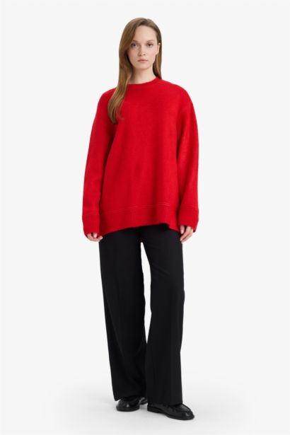 Loose Fit Bisiklet Yaka Triko Kazak Tunik