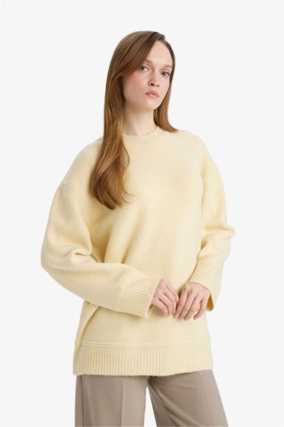 Loose Fit Bisiklet Yaka Triko Kazak Tunik