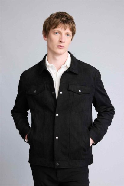 Slim Fit Lined Suede Puffer Jacket