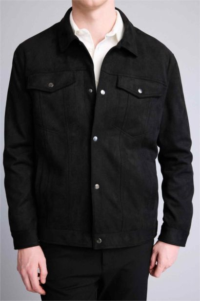 Slim Fit Lined Suede Puffer Jacket