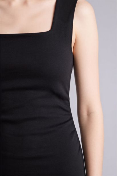 Облегающее платье миди в рубчик Bodycon без рукавов с квадратным вырезом