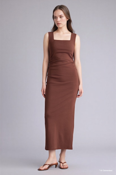 Bodycon Square Collar Ribana Midi Dress