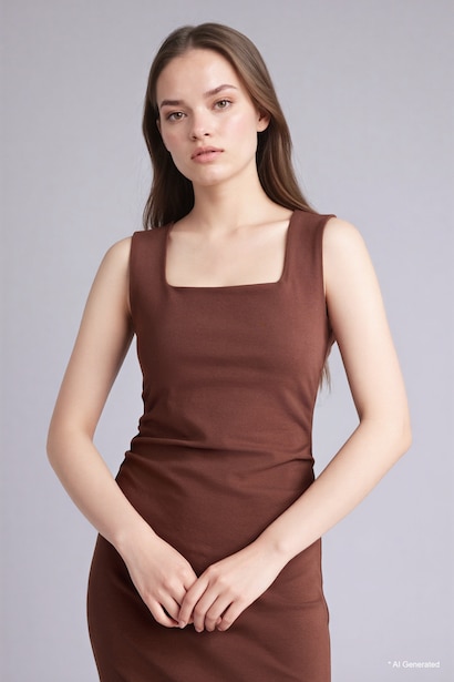 Bodycon Square Collar Ribana Midi Dress