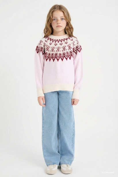 Girl Regular Fit Embroidered Crew Neck Pullover