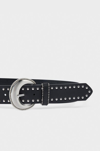 Woman Animal Print Oval Buckle Faux Leather