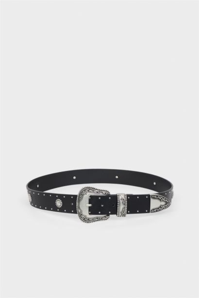 Kadın Hayvan Baskılı Dikdörtgen Toka Suni Deri Günlük Kemer