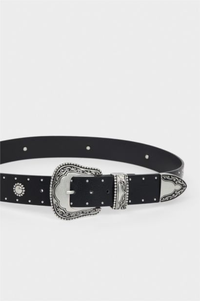 Kadın Hayvan Baskılı Dikdörtgen Toka Suni Deri Günlük Kemer