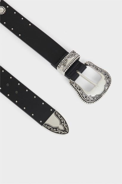 Kadın Hayvan Baskılı Dikdörtgen Toka Suni Deri Günlük Kemer