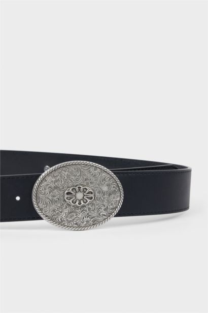 Kadın Hayvan Baskılı Büyük Toka Suni Deri Günlük Kemer