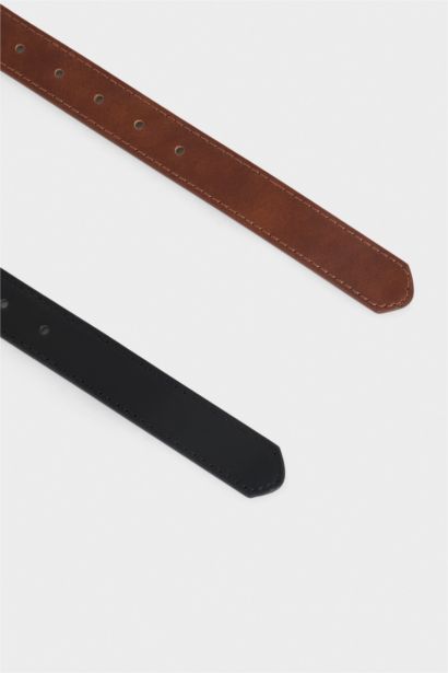 Kadın Dikdörtgen Toka Suni Deri 2'li Klasik Kemer