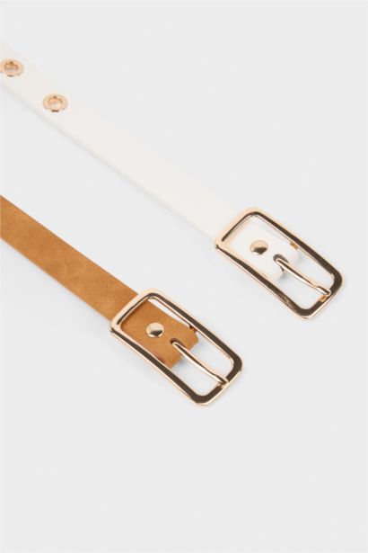 Kadın Dikdörtgen Toka Suni Deri 2'li Klasik Kemer